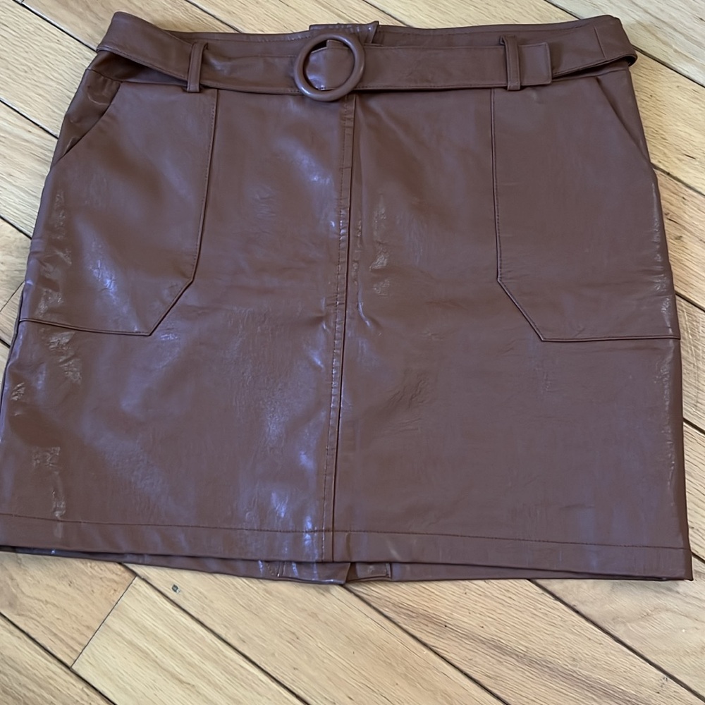 Brown Faux Leather Mini Skirt